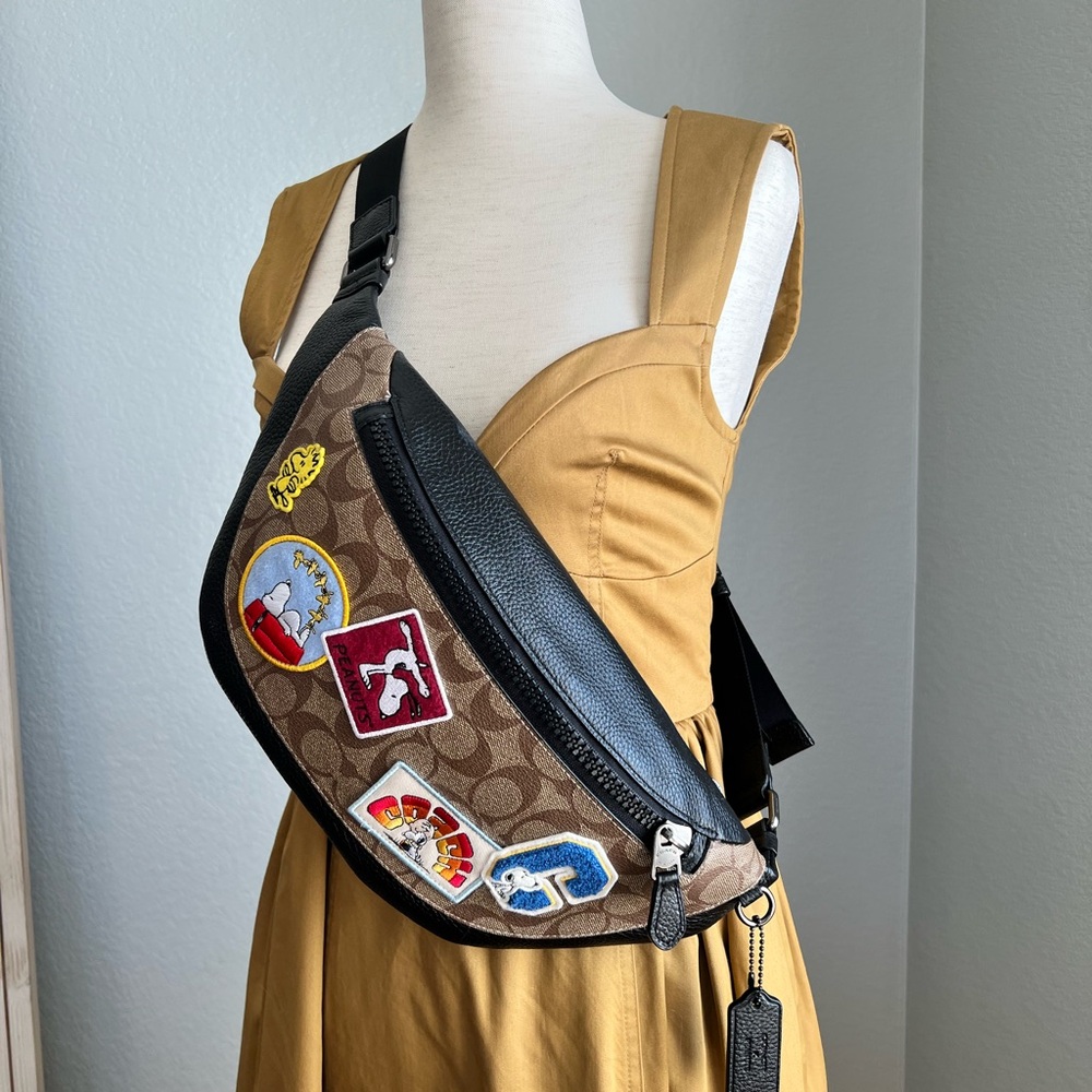 Coach x Peanut  Brown and Black Belt Bag with Patches